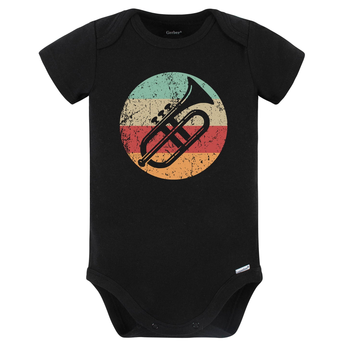 Retro Trumpet Vintage Style Musician Musical Instrument Baby Bodysuit (Black)