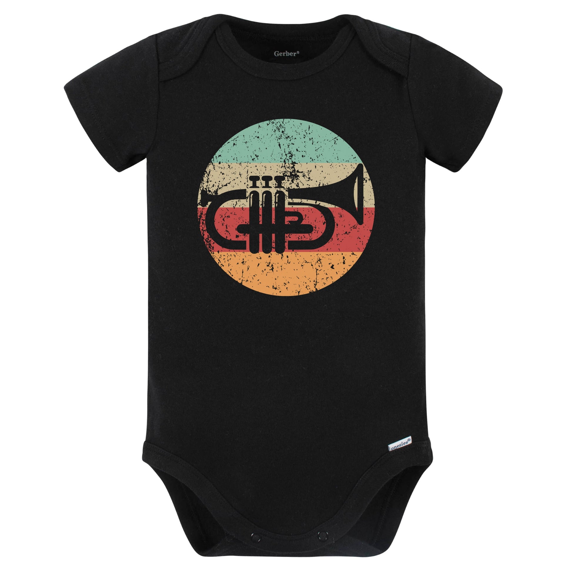 Retro Trumpet Vintage Style Musician Musical Instrument Baby Bodysuit (Black)