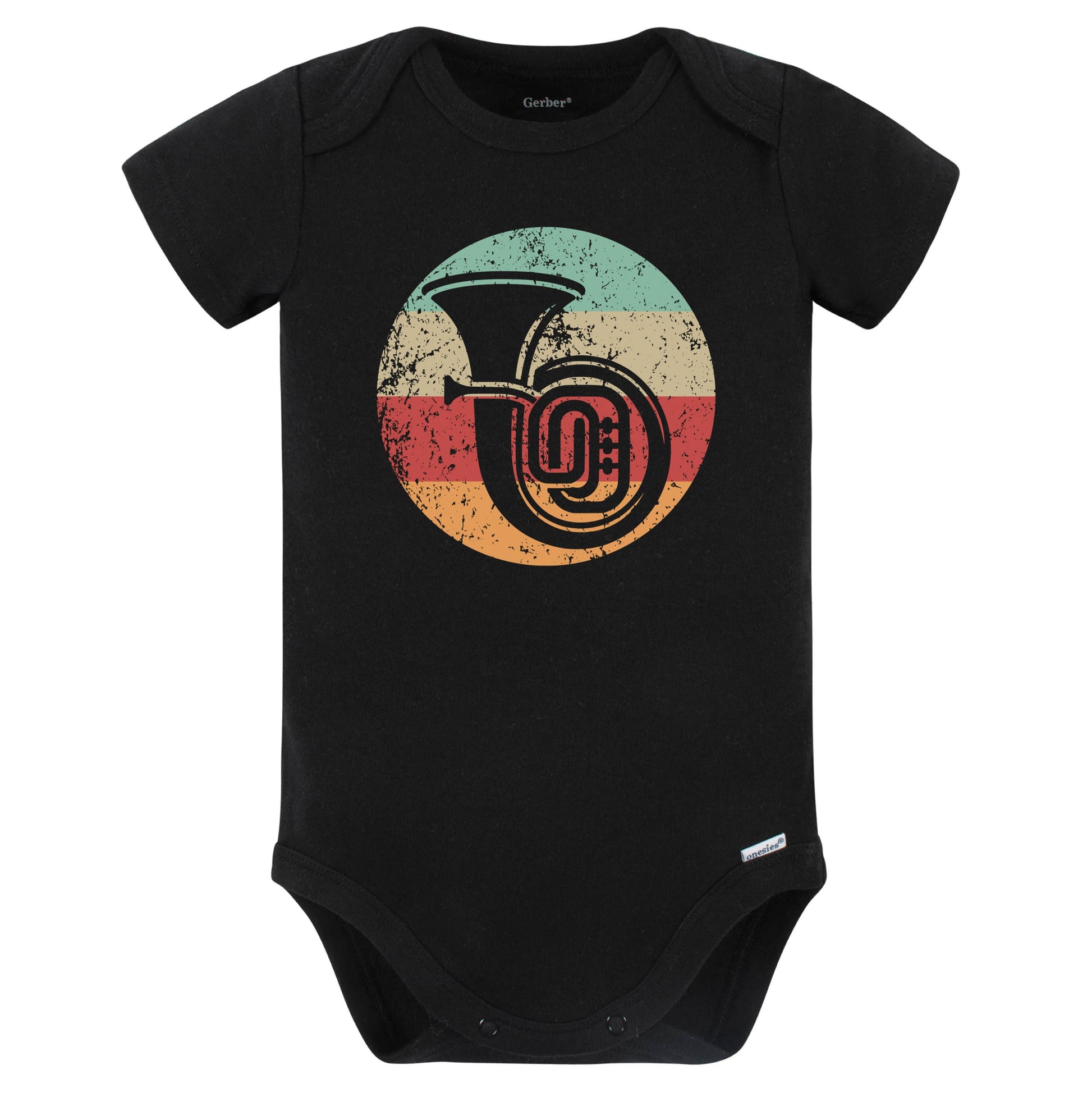 Retro Tuba Vintage Style Musician Musical Instrument Baby Bodysuit (Black)