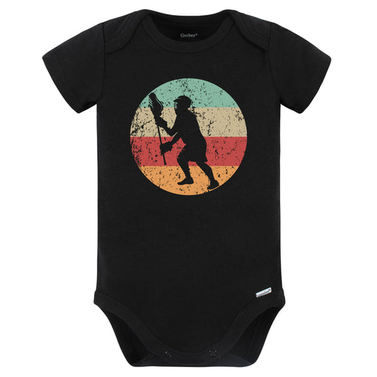 Retro Lacrosse Goalie Vintage Style Lacrosse Baby Bodysuit (Black)