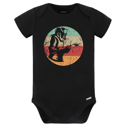 Retro Female Welder Vintage Style Welding Baby Bodysuit (Black)