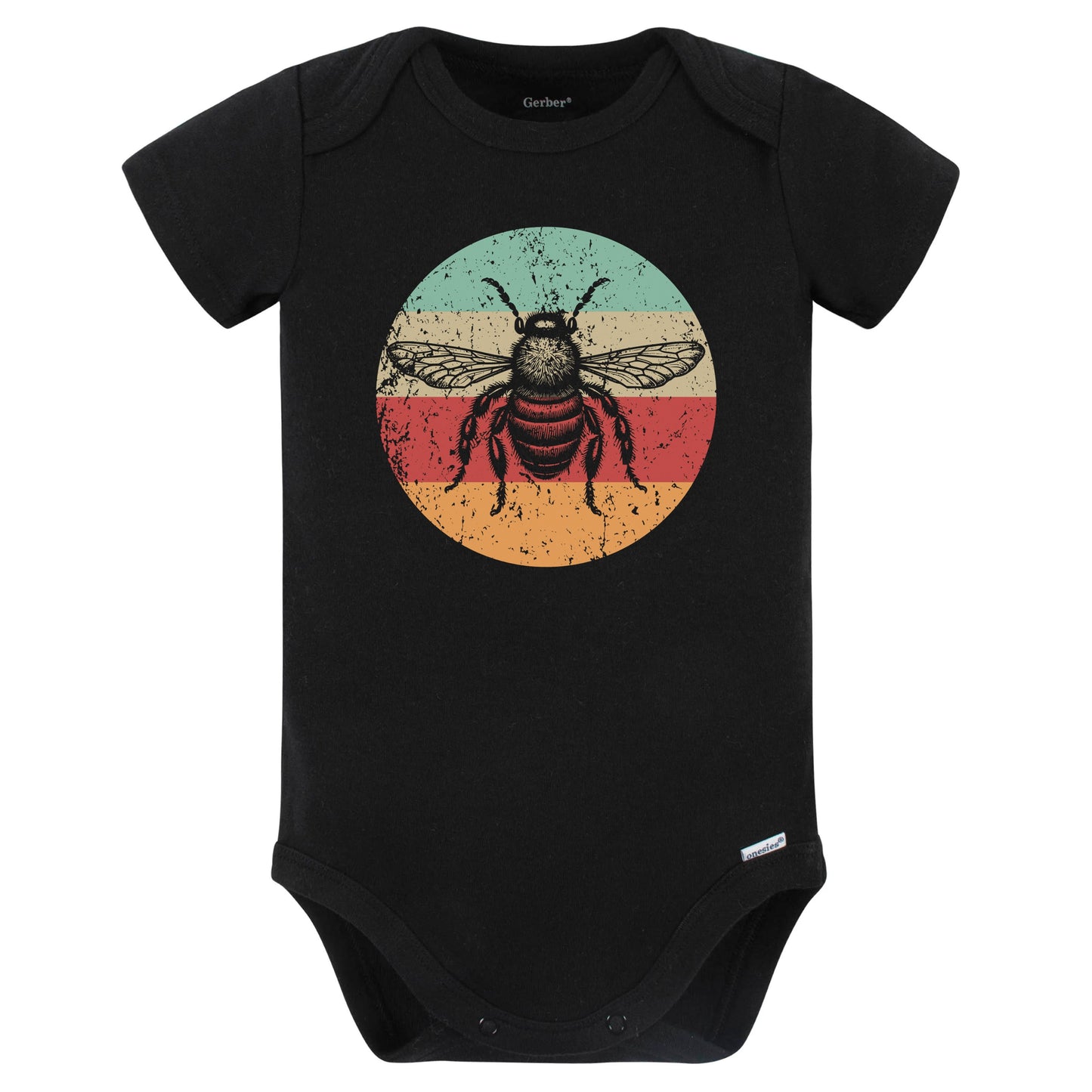 Retro Honey Bee Vintage Style Beekeeper Baby Bodysuit (Black)