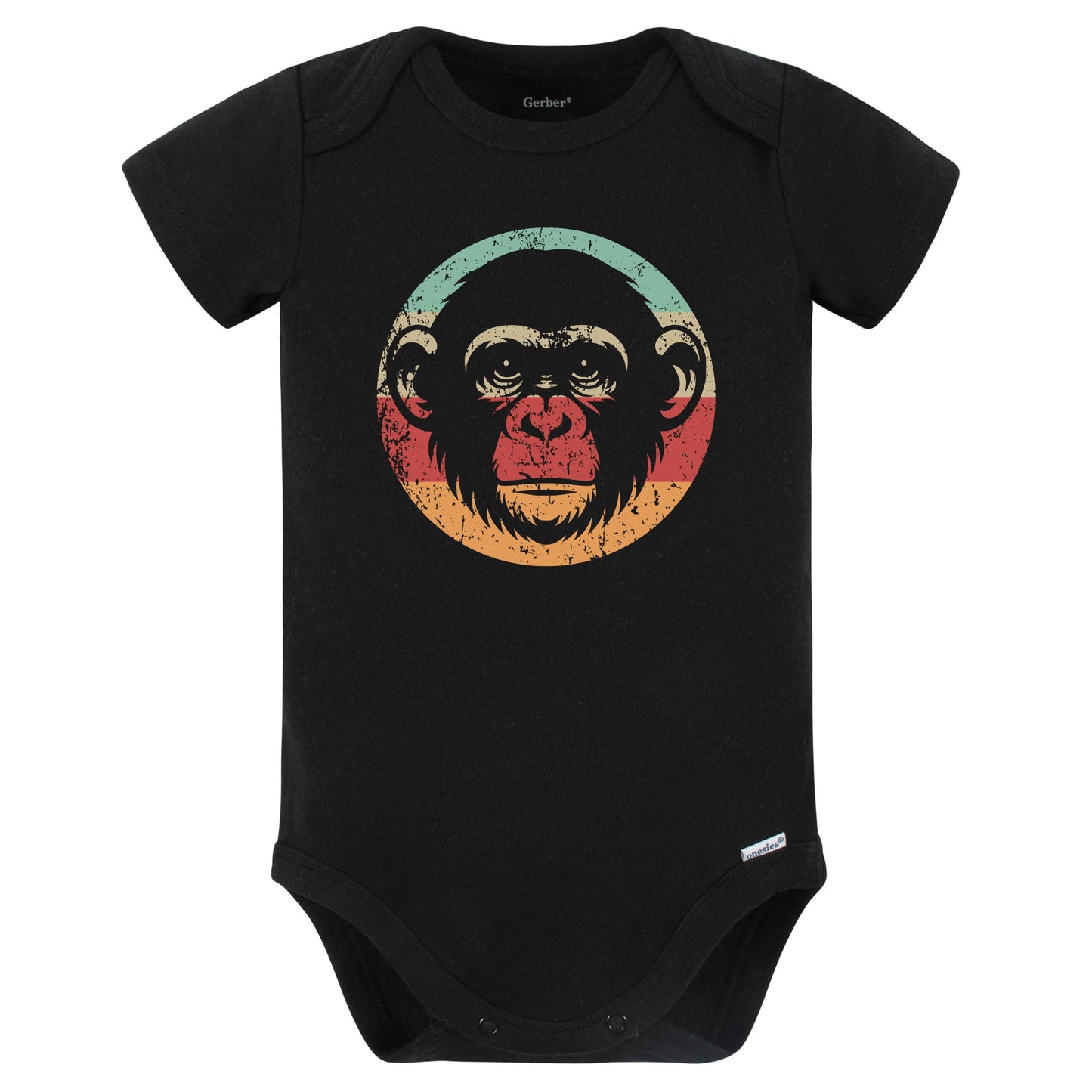 Retro Chimpanzee Chimp Vintage Style Wild Animal Monkey Baby Bodysuit (Black)