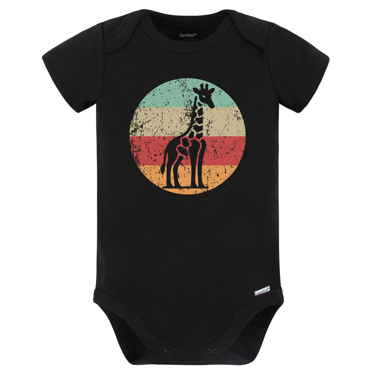Retro Giraffe Vintage Style Wild Animal Baby Bodysuit (Black)