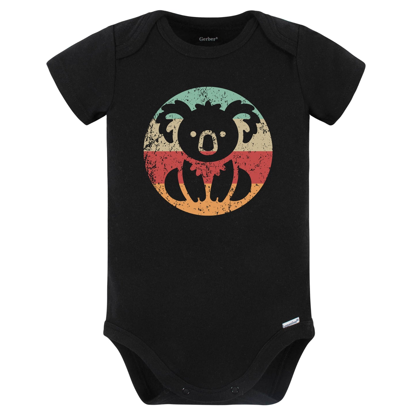 Retro Koala Bear Vintage Style Cute Animal Koala Baby Bodysuit (Black)