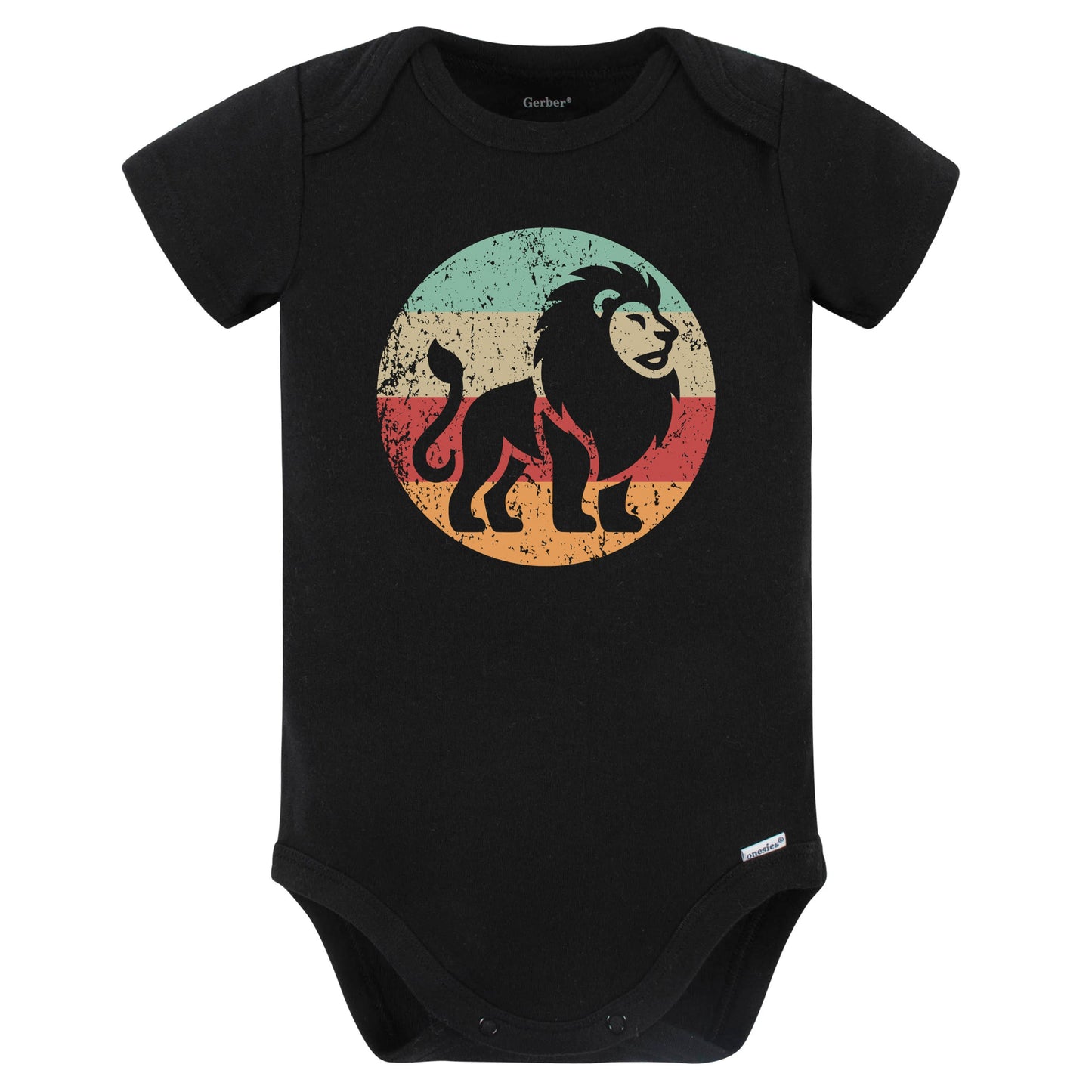 Retro Lion Vintage Style Wild Animal Baby Bodysuit (Black)