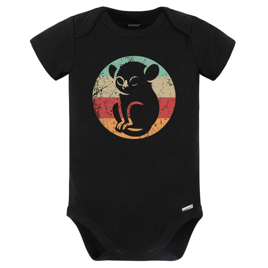 Retro Tarsier Monkey Vintage Style Cute Animal Baby Bodysuit (Black)