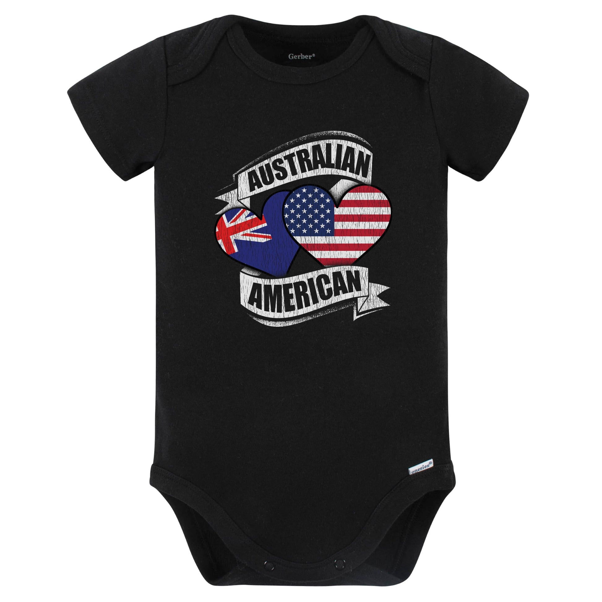 Australian American Hearts USA Australia Flags Baby Bodysuit (Black)