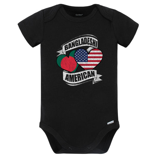 Bangladeshi American Hearts USA Bangladesh Flags Baby Bodysuit (Black)