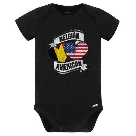 Belgian American Hearts USA Belgium Flags Baby Bodysuit (Black)