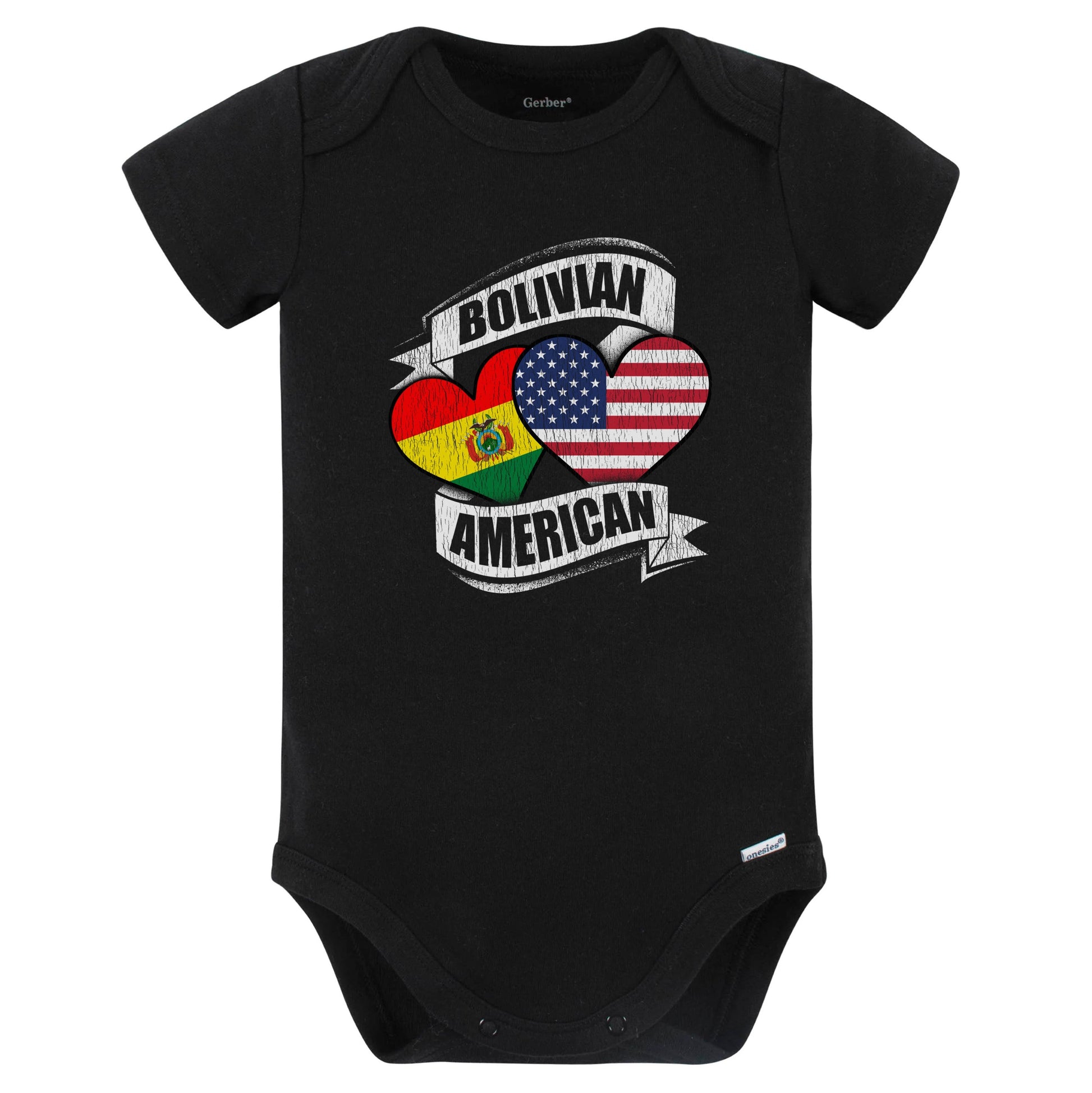 Bolivian American Hearts USA Bolivia Flags Baby Bodysuit (Black)