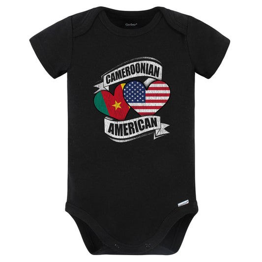 Cameroonian American Hearts USA Cameroon Flags Baby Bodysuit (Black)