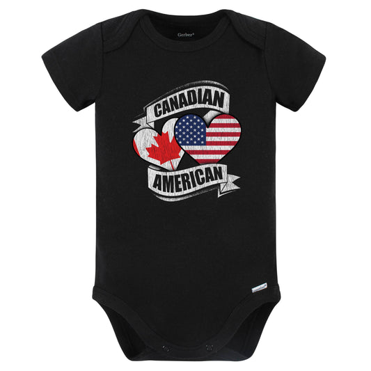 Canadian American Hearts USA Canada Flags Baby Bodysuit (Black)