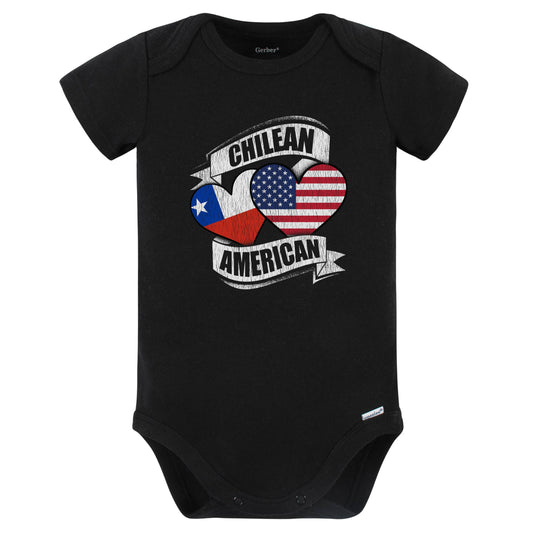 Chilean American Hearts USA Chile Flags Baby Bodysuit (Black)