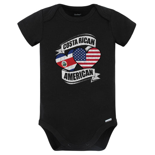 Costa Rican American Hearts USA Costa Rica Flags Baby Bodysuit (Black)