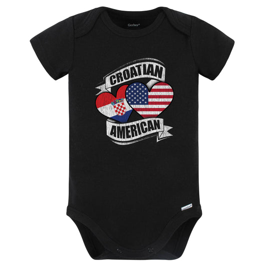 Croatian American Hearts USA Croatia Flags Baby Bodysuit (Black)