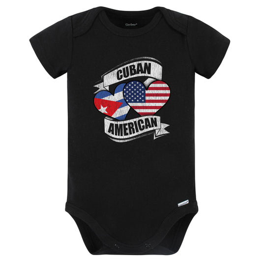 Cuban American Hearts USA Cuba Flags Baby Bodysuit (Black)