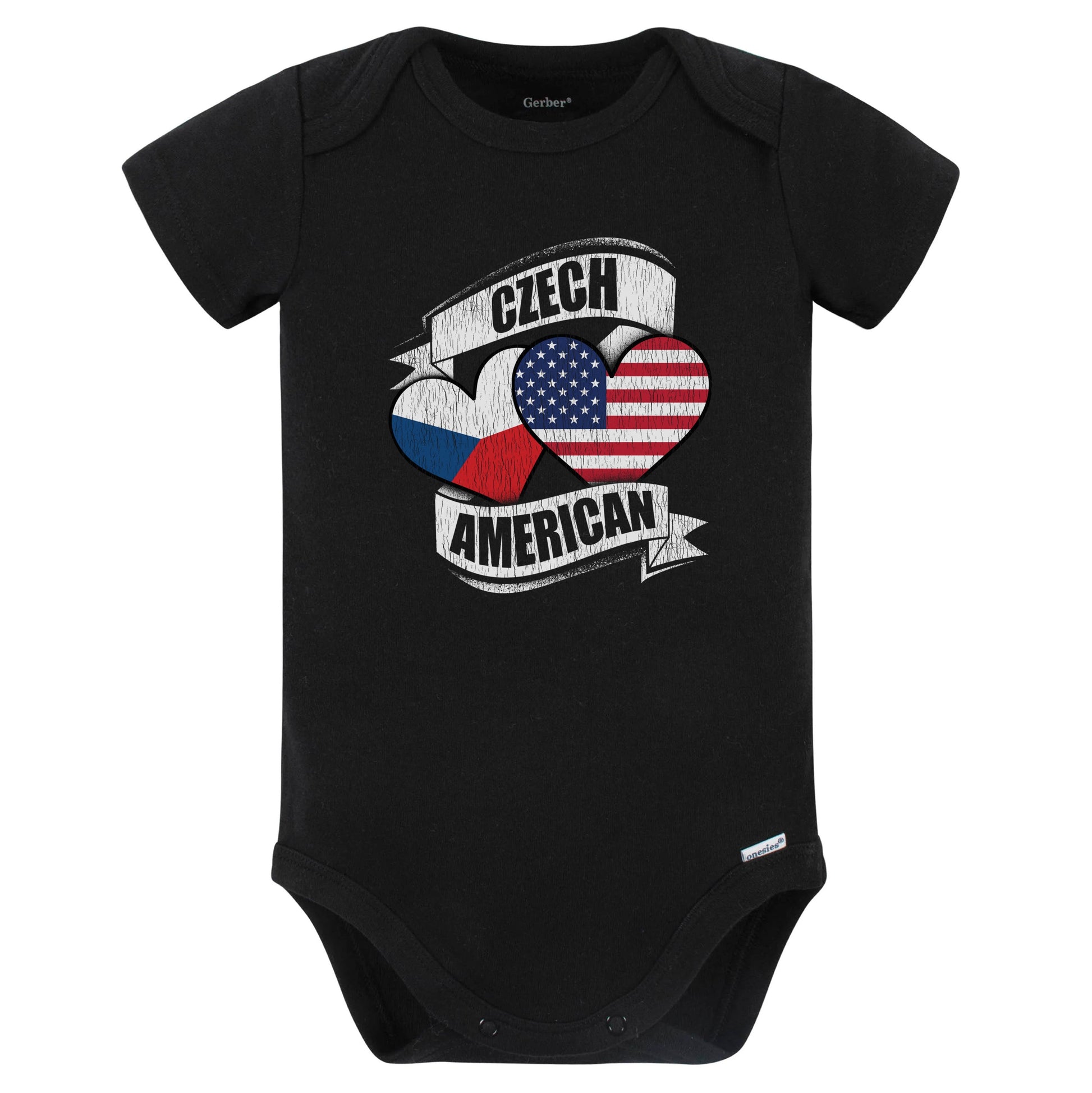 Czech American Hearts USA Czech Republic Flags Baby Bodysuit (Black)