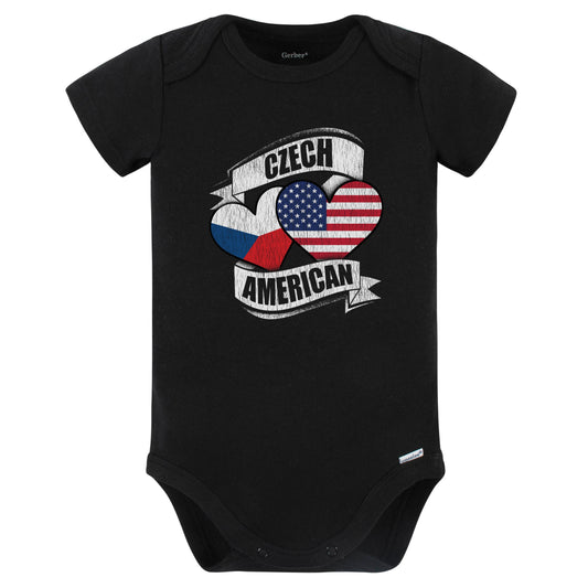 Czech American Hearts USA Czech Republic Flags Baby Bodysuit (Black)