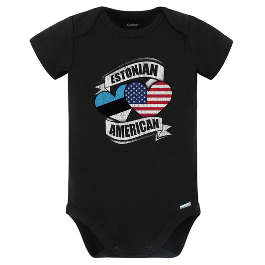 Estonian American Hearts USA Estonia Flags Baby Bodysuit (Black)