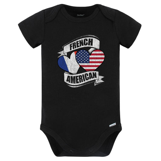 French American Hearts USA France Flags Baby Bodysuit (Black)