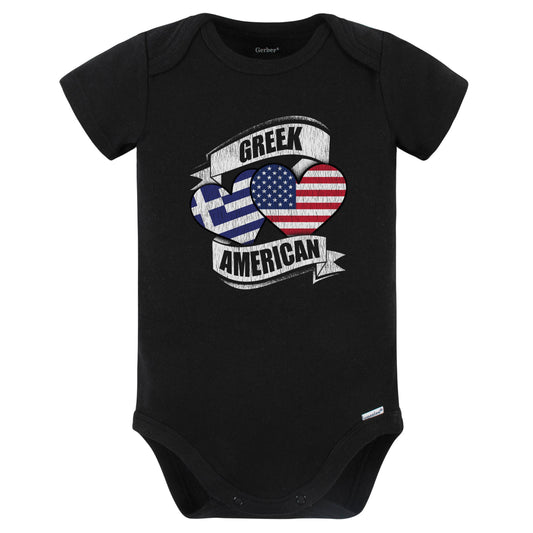 Greek American Hearts USA Greece Flags Baby Bodysuit (Black)