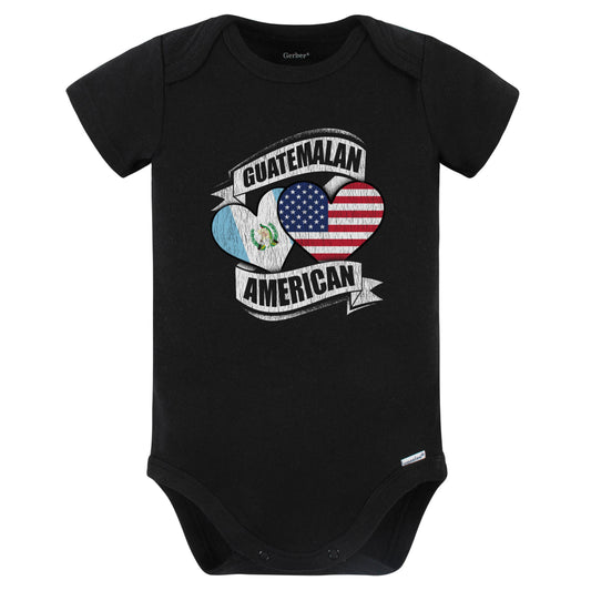 Guatemalan American Hearts USA Guatemala Flags Baby Bodysuit (Black)