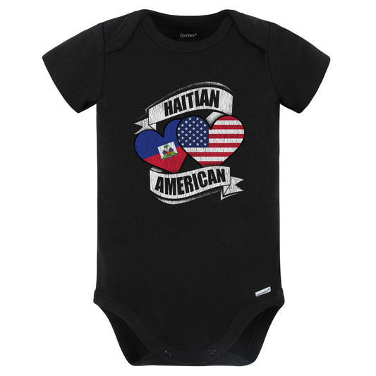 Haitian American Hearts USA Haiti Flags Baby Bodysuit (Black)