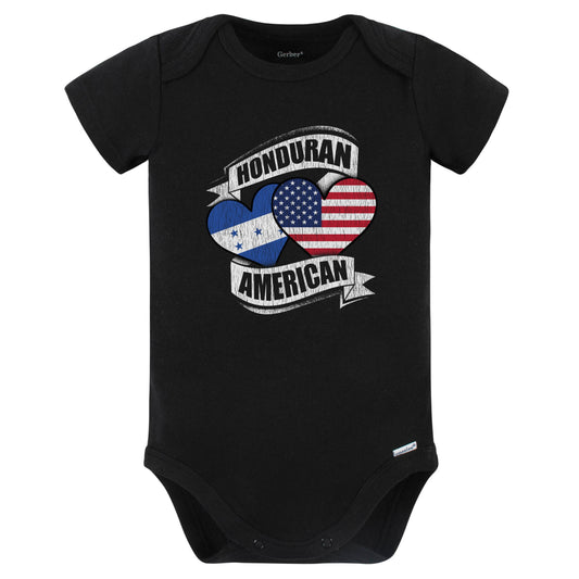 Honduran American Hearts USA Honduras Flags Baby Bodysuit (Black)