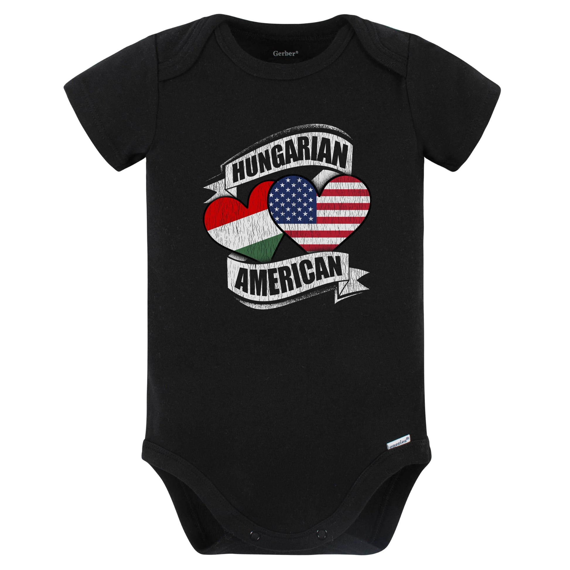 Hungarian American Hearts USA Hungary Flags Baby Bodysuit (Black)