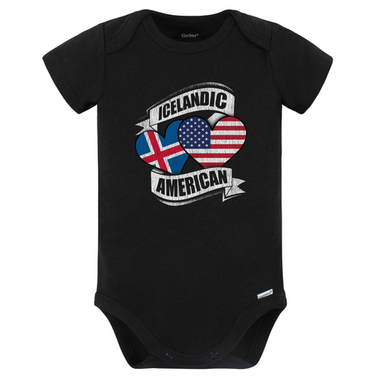 Icelandic American Hearts USA Iceland Flags Baby Bodysuit (Black)