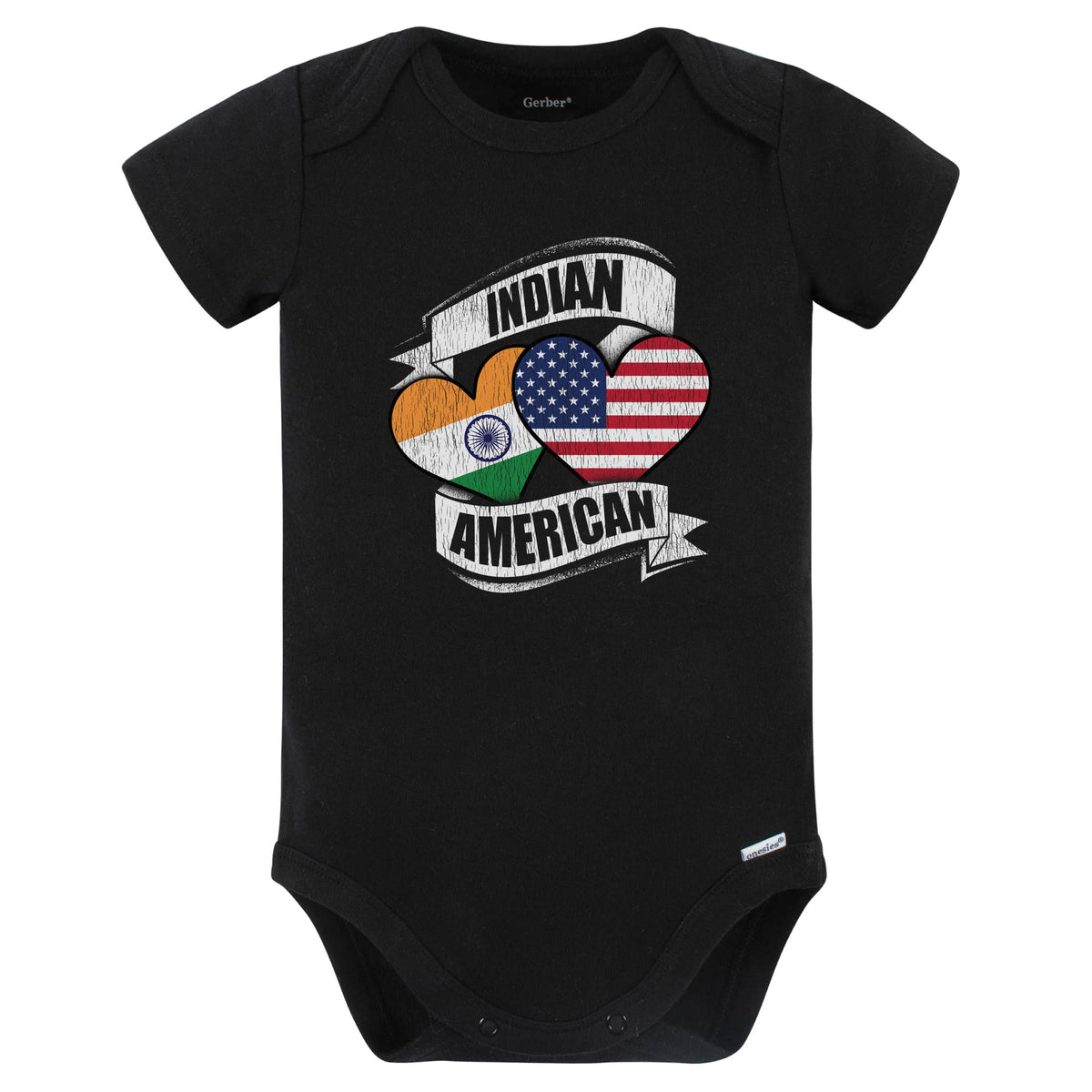 Indian American Hearts USA India Flags Baby Bodysuit (Black)