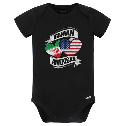 Iranian American Hearts USA Iran Flags Baby Bodysuit (Black)
