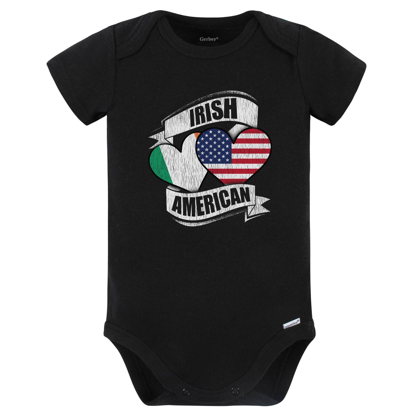 Irish American Hearts USA Ireland Flags Baby Bodysuit (Black)