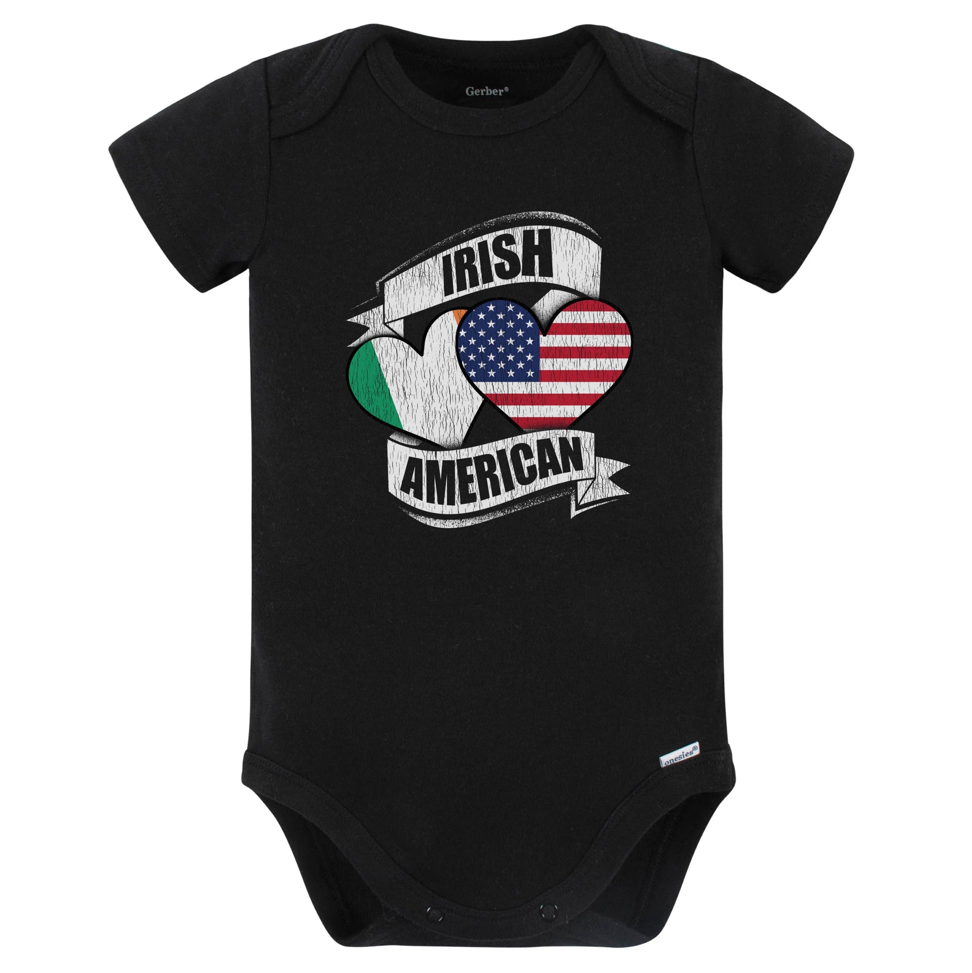 Irish American Hearts USA Ireland Flags Baby Bodysuit (Black)