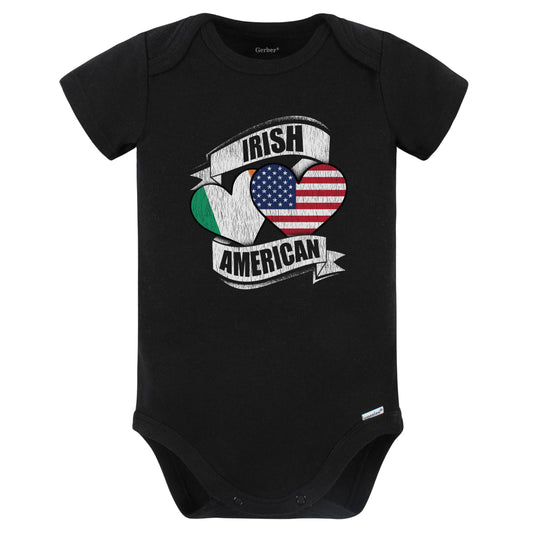 Irish American Hearts USA Ireland Flags Baby Bodysuit (Black)