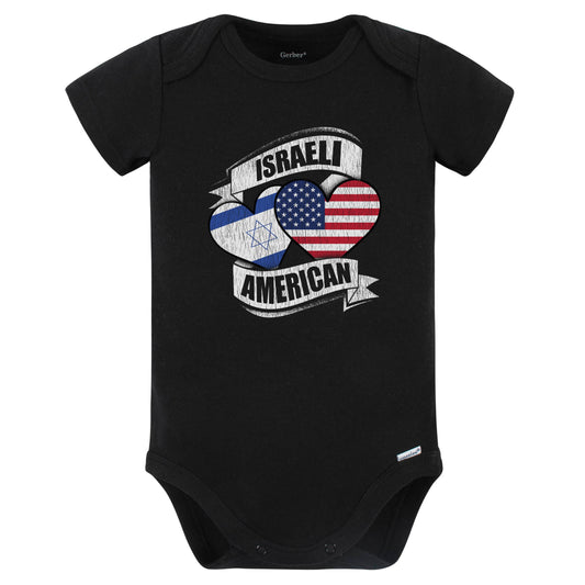 Israeli American Hearts USA Israel Flags Baby Bodysuit (Black)