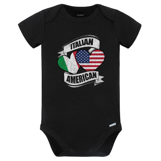 Italian American Hearts USA Italy Flags Baby Bodysuit (Black)
