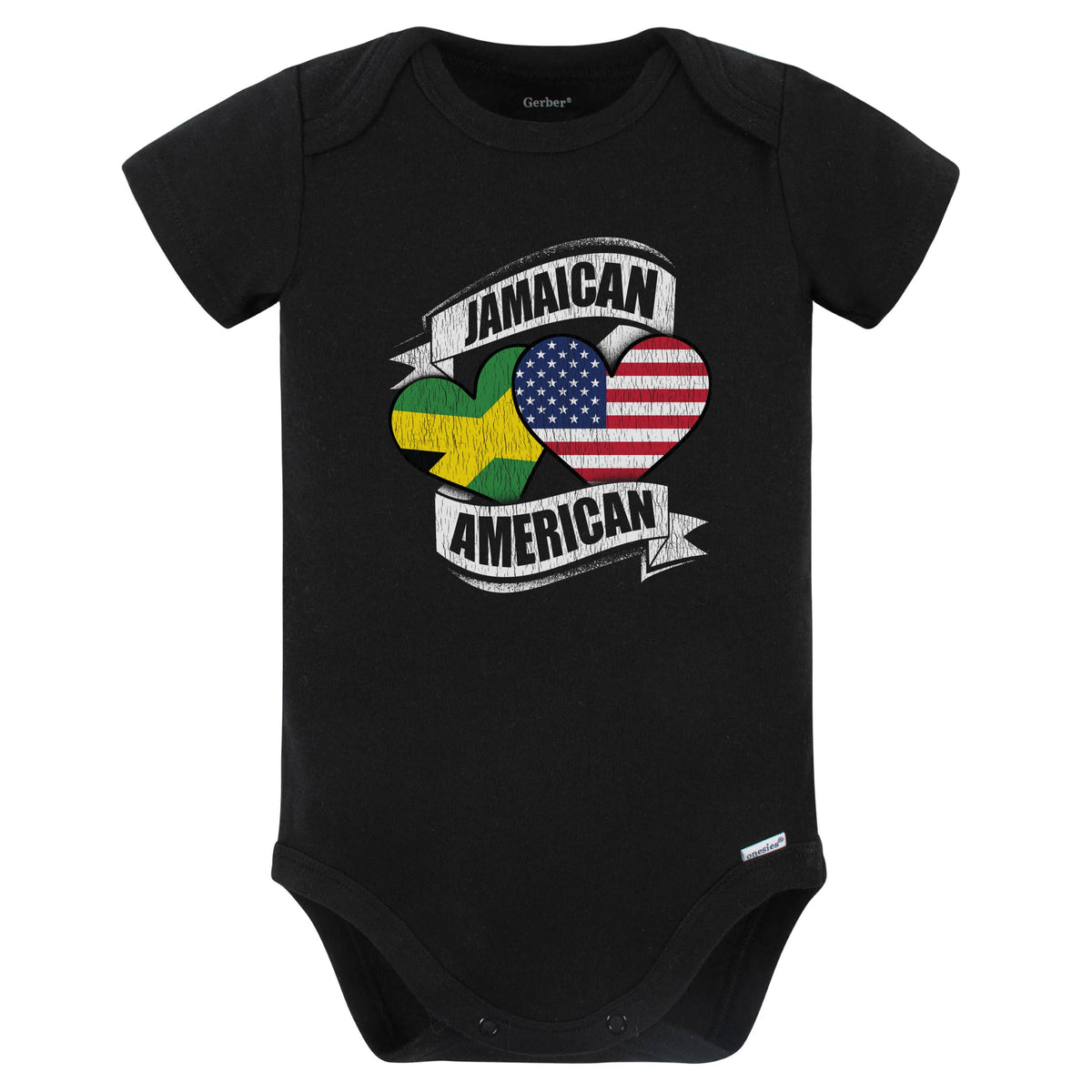 Jamaican American Hearts USA Jamaica Flags Baby Bodysuit (Black)