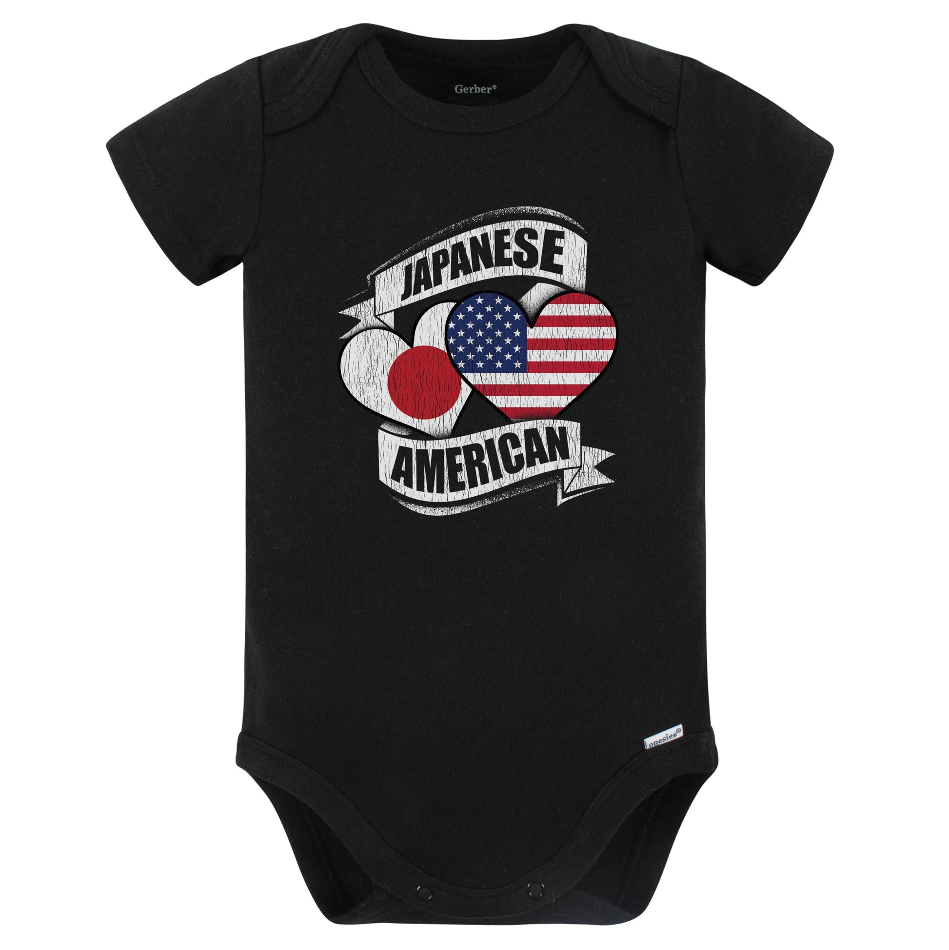 Japanese American Hearts USA Japan Flags Baby Bodysuit (Black)