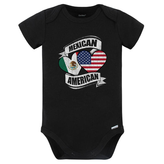 Mexican American Hearts USA Mexico Flags Baby Bodysuit (Black)