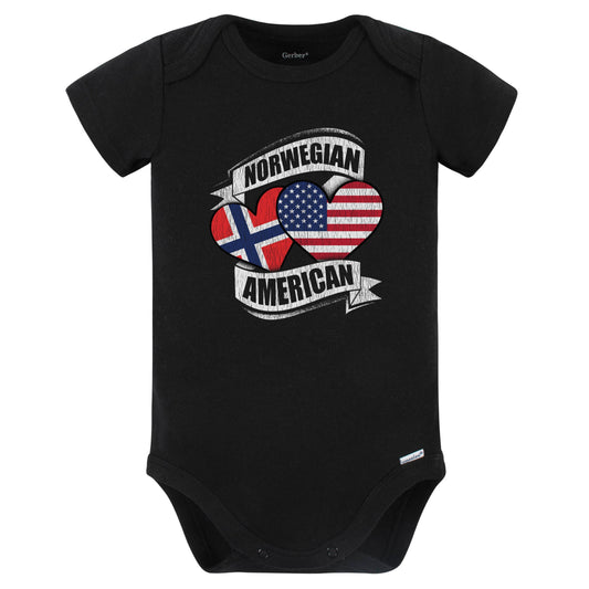 Norwegian American Hearts USA Norway Flags Baby Bodysuit (Black)