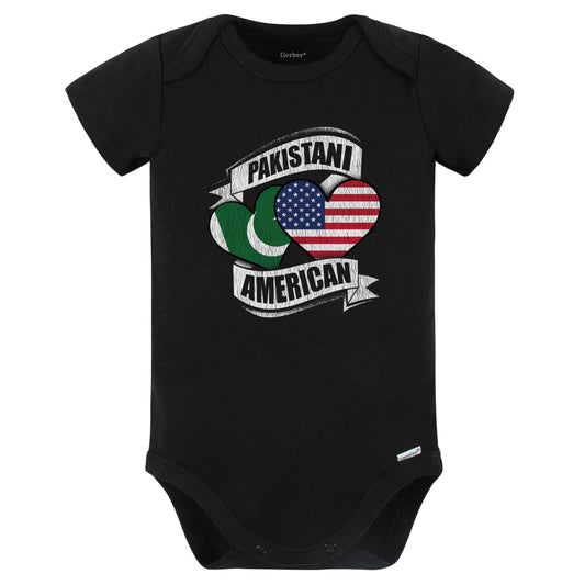 Pakistani American Hearts USA Pakistan Flags Baby Bodysuit (Black)