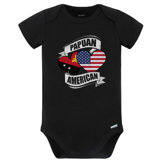 Papuan American Hearts USA Papua New Guinea Flags Baby Bodysuit (Black)