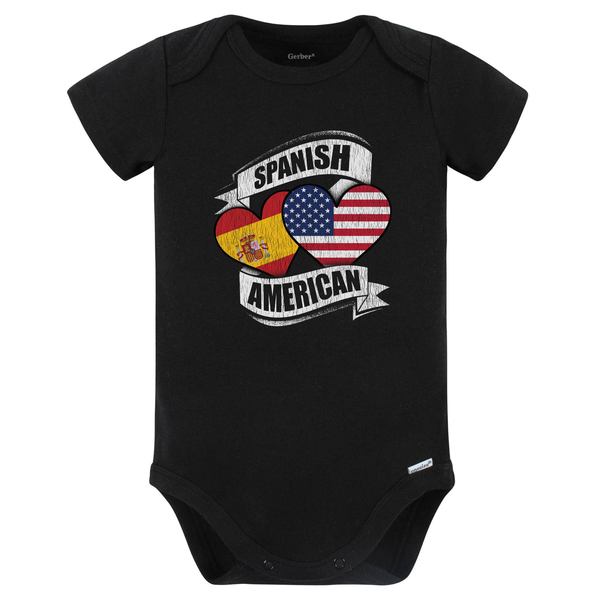 Spanish American Hearts USA Spain Flags Baby Bodysuit (Black)