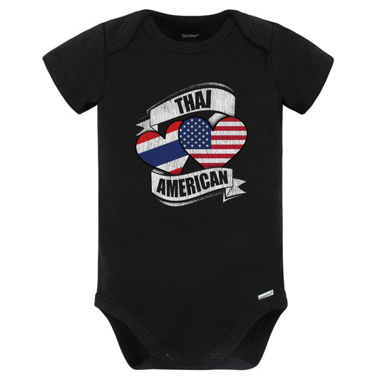 Thai American Hearts USA Thailand Flags Baby Bodysuit (Black)
