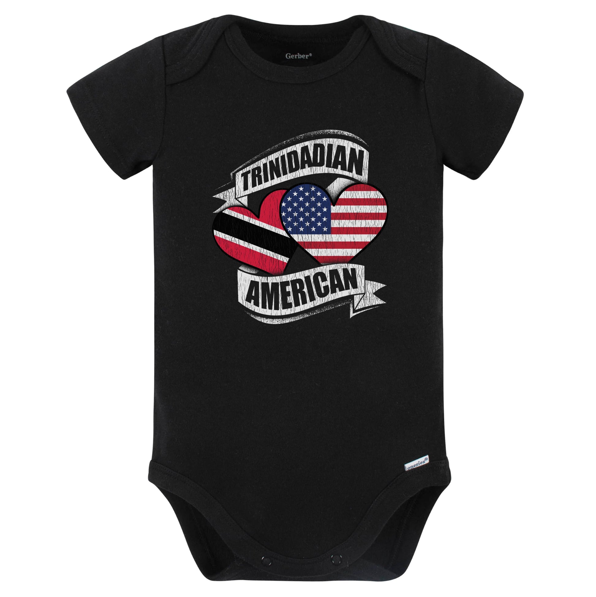 Trinidadian American Hearts USA Trinidad and Tobago Flags Baby Bodysuit (Black)