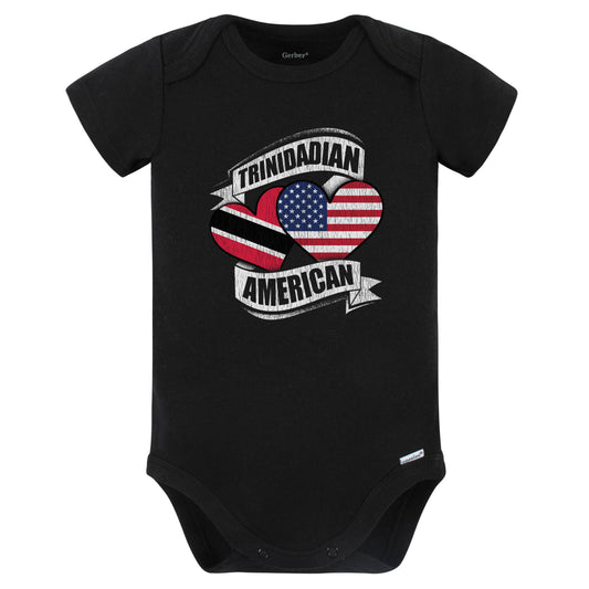 Trinidadian American Hearts USA Trinidad and Tobago Flags Baby Bodysuit (Black)