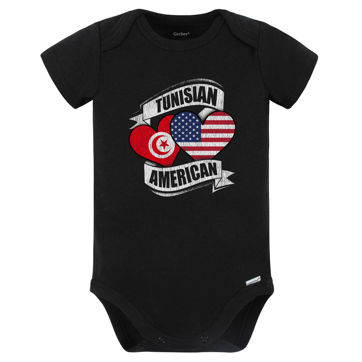 Tunisian American Hearts USA Tunisia Flags Baby Bodysuit (Black)