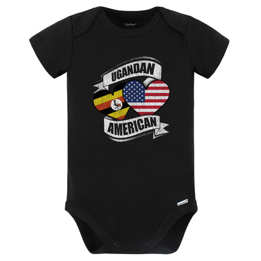 Ugandan American Hearts USA Uganda Flags Baby Bodysuit (Black)